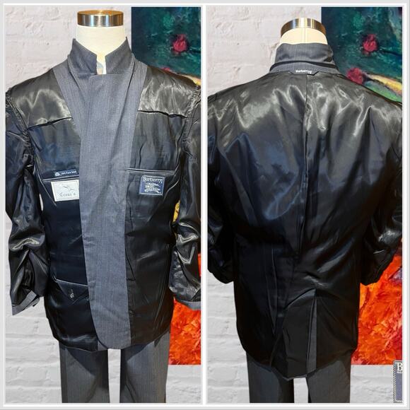 Vintage Burberry 44L 40x31 Gray 2 Piece Suit with Red Suspenders Quality - Picture 10 of 16